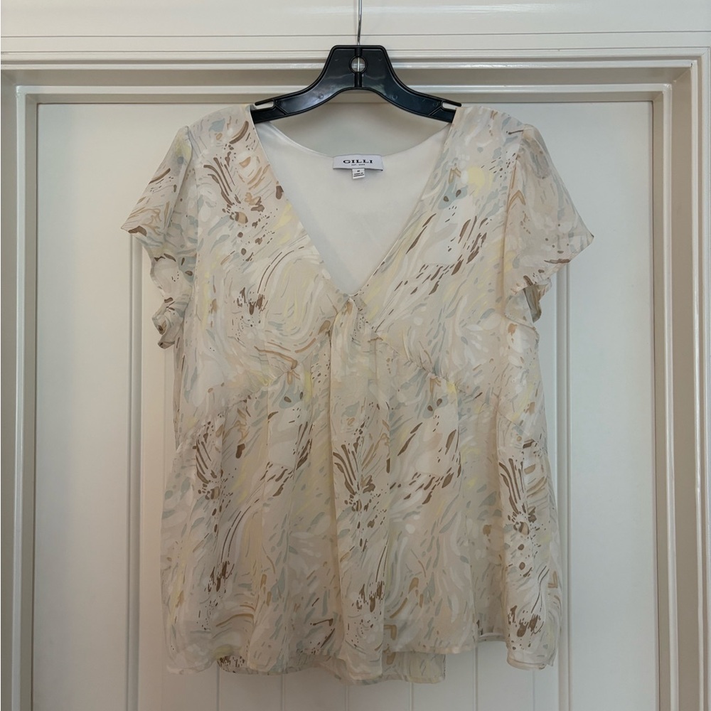 Gilli Cream Flutter Sleeve Wrap Blouse